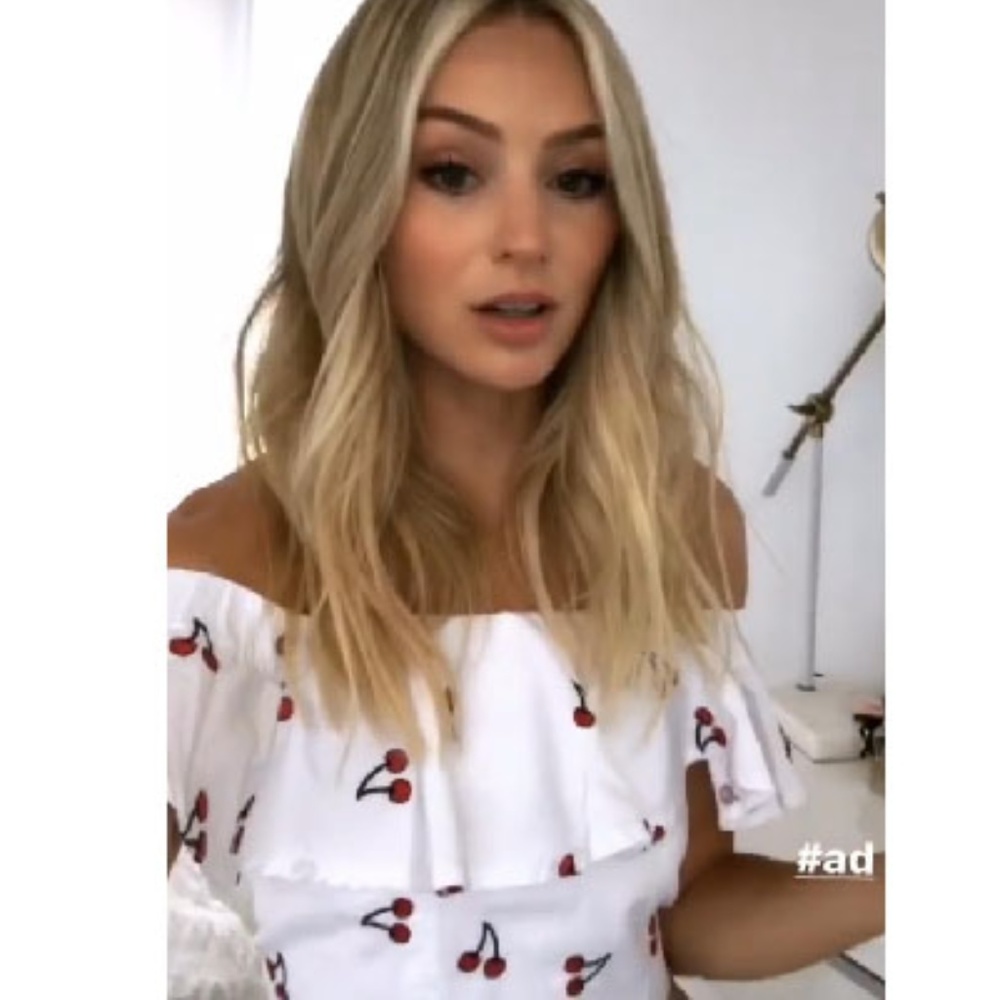 NWOT Topshop Embroidered Cherry Bardot Top